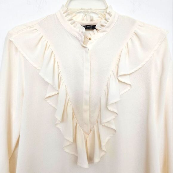 Zara Basic Collection Ivory Long-sleeve Ruffle Blouse - Picture 5 of 8